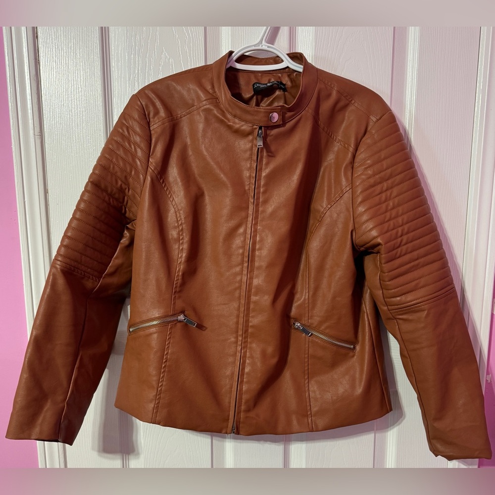 Elegant Tan Faux Leather Jacket